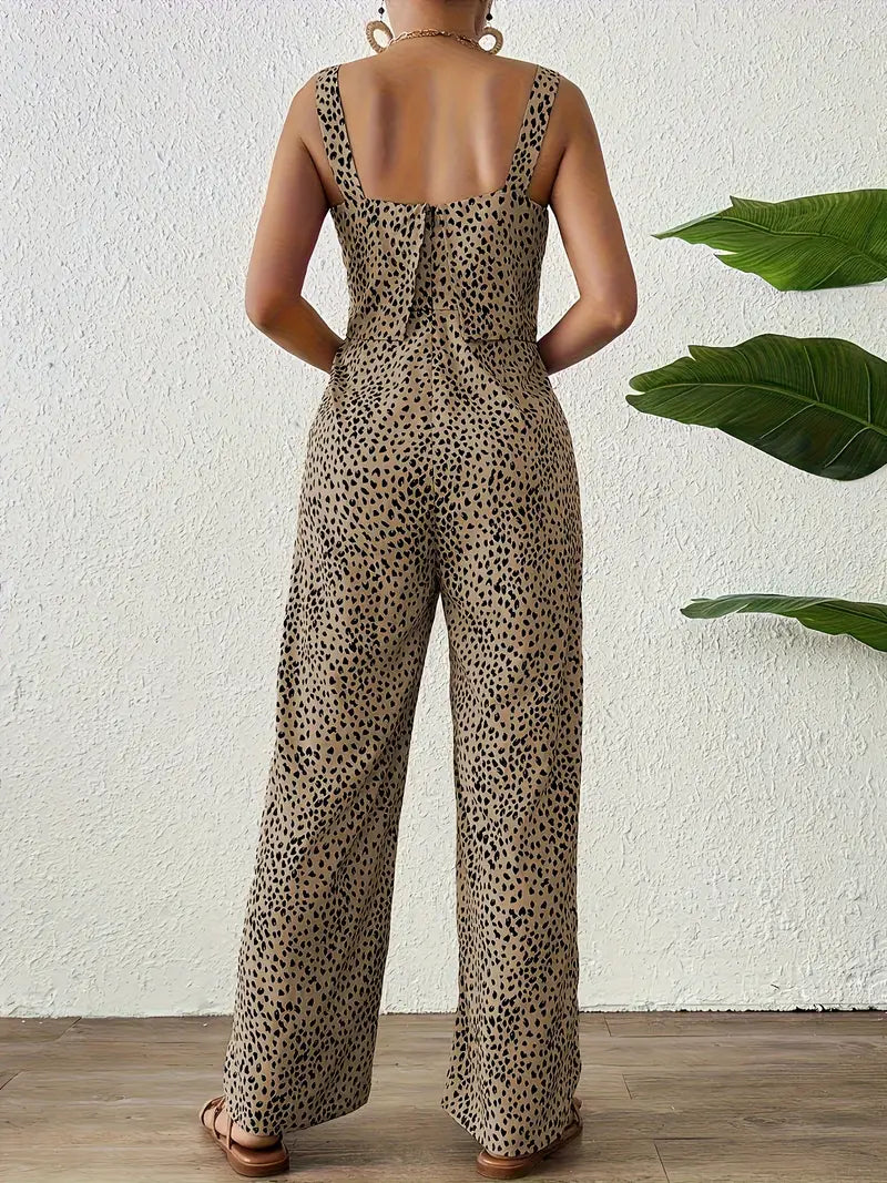 Mouwloze jumpsuit met vierkante hals en all-over print | Esmeralda