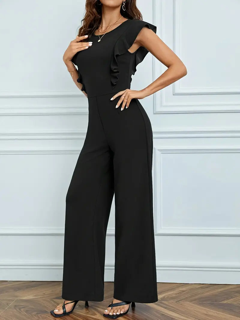 Elegante jumpsuit met wijde broekspijpen en ruches | Franka