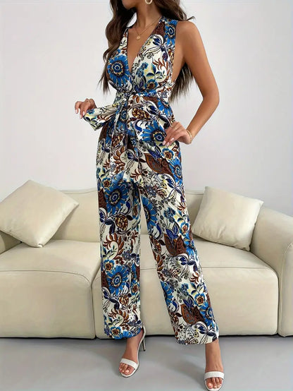 Elegante jumpsuit met bloemenmotief en gekruiste rug | Eveline