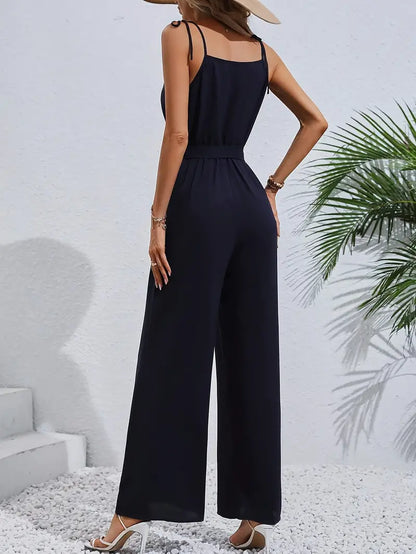 Klassieke V-hals jumpsuit met tailleband | Eugene