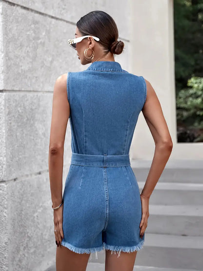 Mouwloze denim jumpsuit met knopen | Larissa