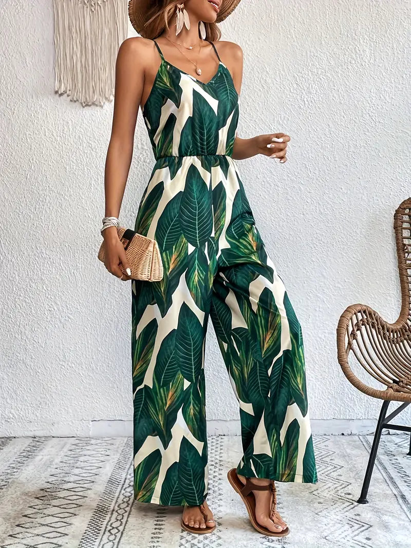 Bloemenprint jumpsuit met V-hals en spaghettibandjes | Sanja