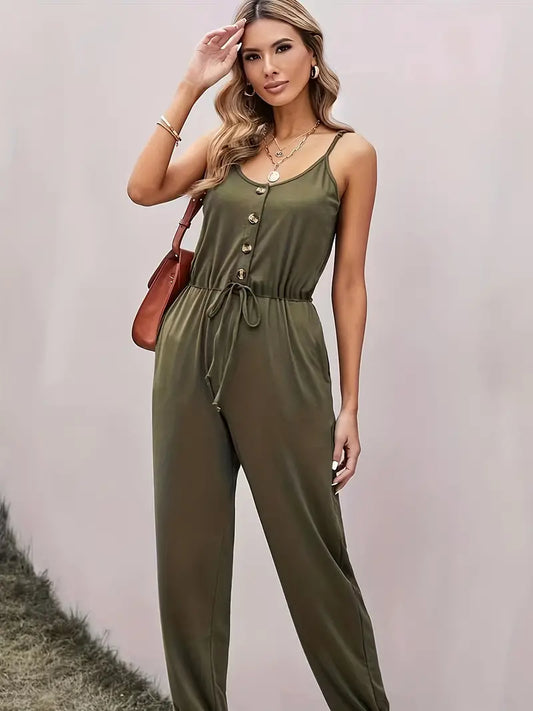 Casual jumpsuit met spaghettibandjes en knopen | Helene