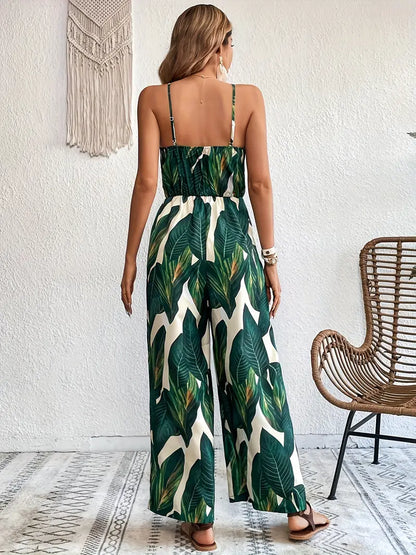 Bloemenprint jumpsuit met V-hals en spaghettibandjes | Sanja