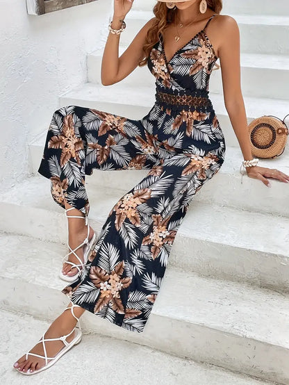 Zomerse jumpsuit met V-hals en spaghettibandjes, bloemenprint | Arja