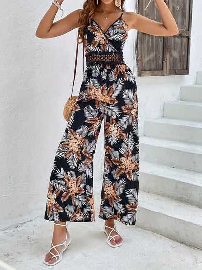 Zomerse jumpsuit met V-hals en spaghettibandjes, bloemenprint | Arja