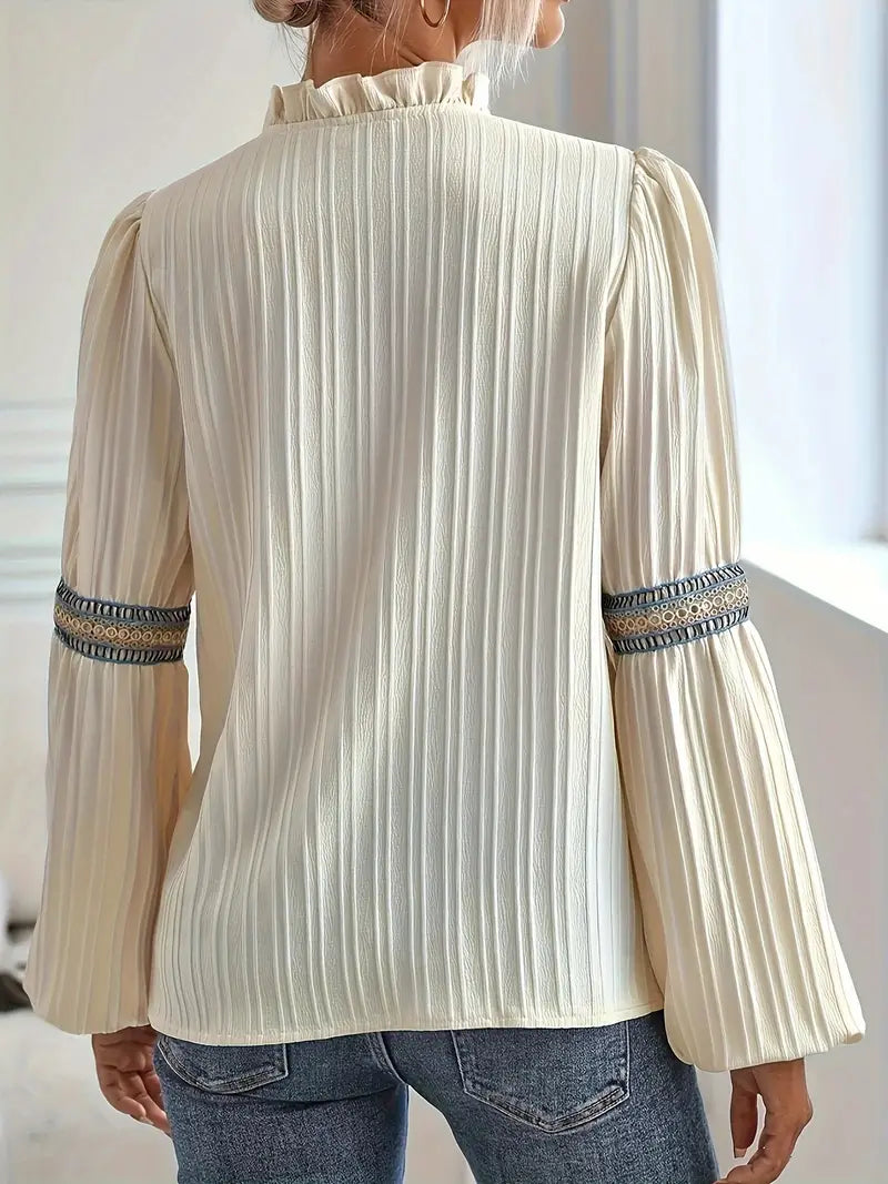 Bohemian style blouse met V-hals en pofmouwen | Cassia