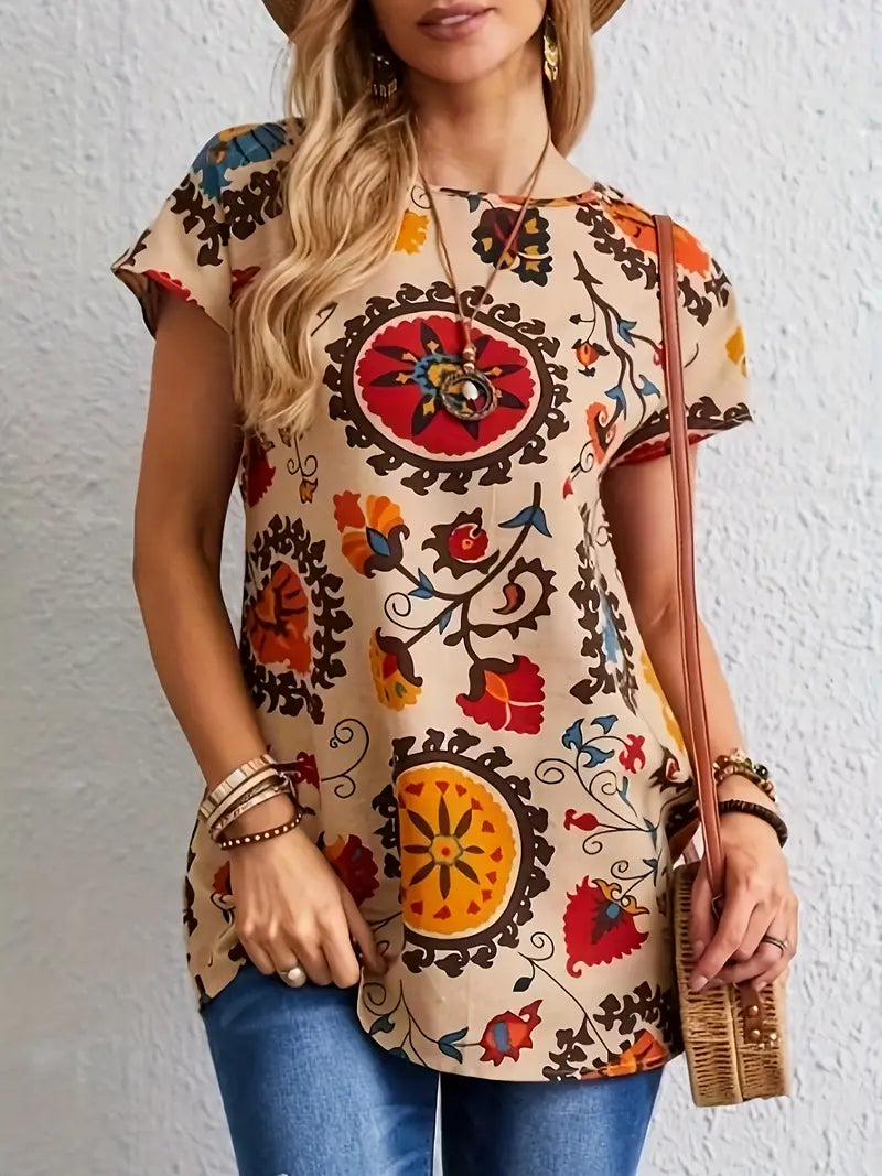 Zomerse T-shirt met korte mouwen en all-over print | Haven