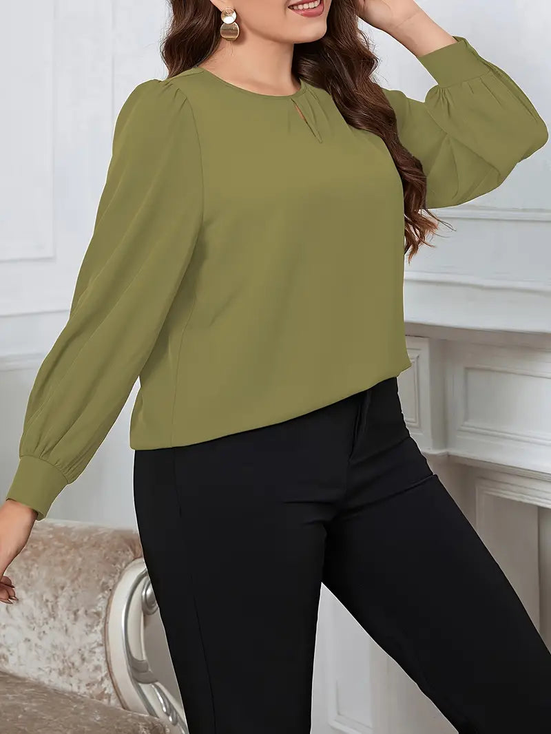 Plus size blouse met lange mouwen en ronde hals | Rianna