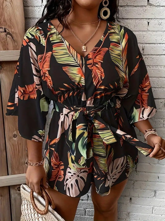 Plus size jumpsuit met bloemenprint en halflange mouwen | Sonja