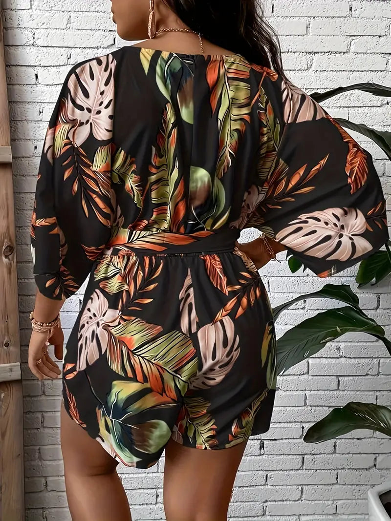 Plus size jumpsuit met bloemenprint en halflange mouwen | Sonja