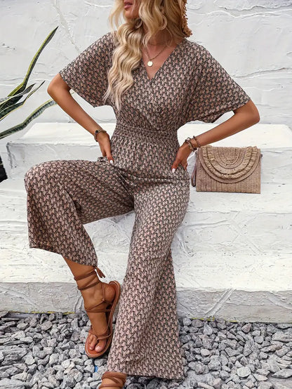 Jumpsuit met V-hals en korte mouwen | Magalie