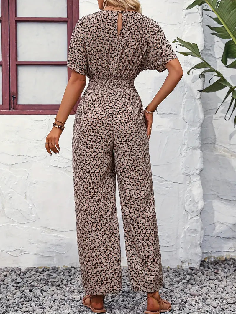 Jumpsuit met V-hals en korte mouwen | Magalie