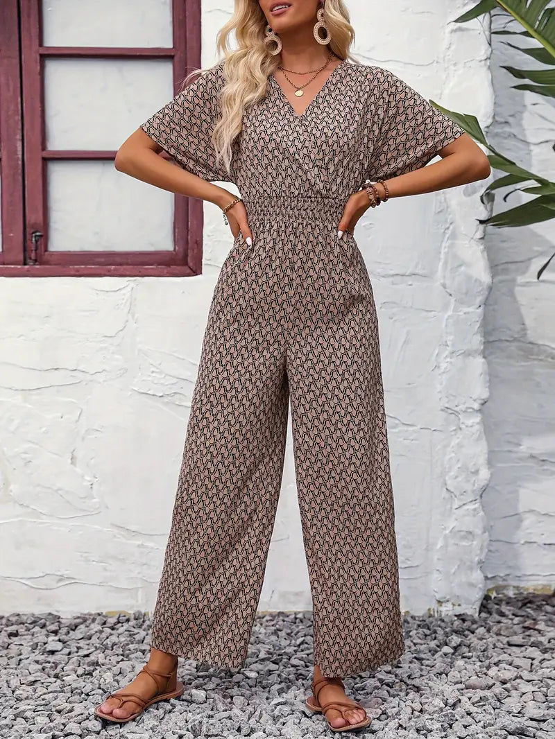 Jumpsuit met V-hals en korte mouwen | Magalie