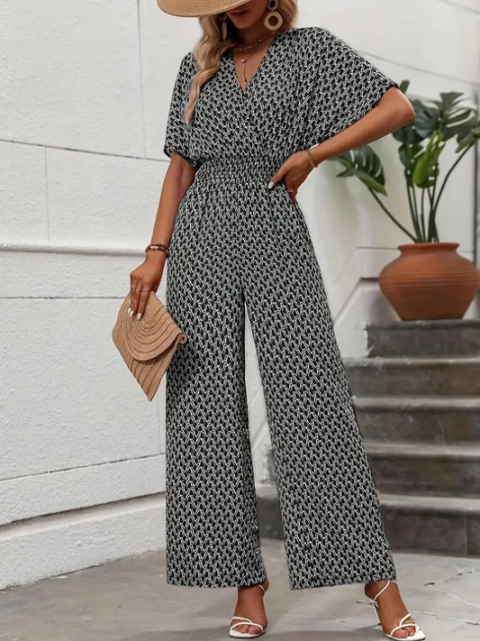 Jumpsuit met V-hals en abstracte print | Josephine