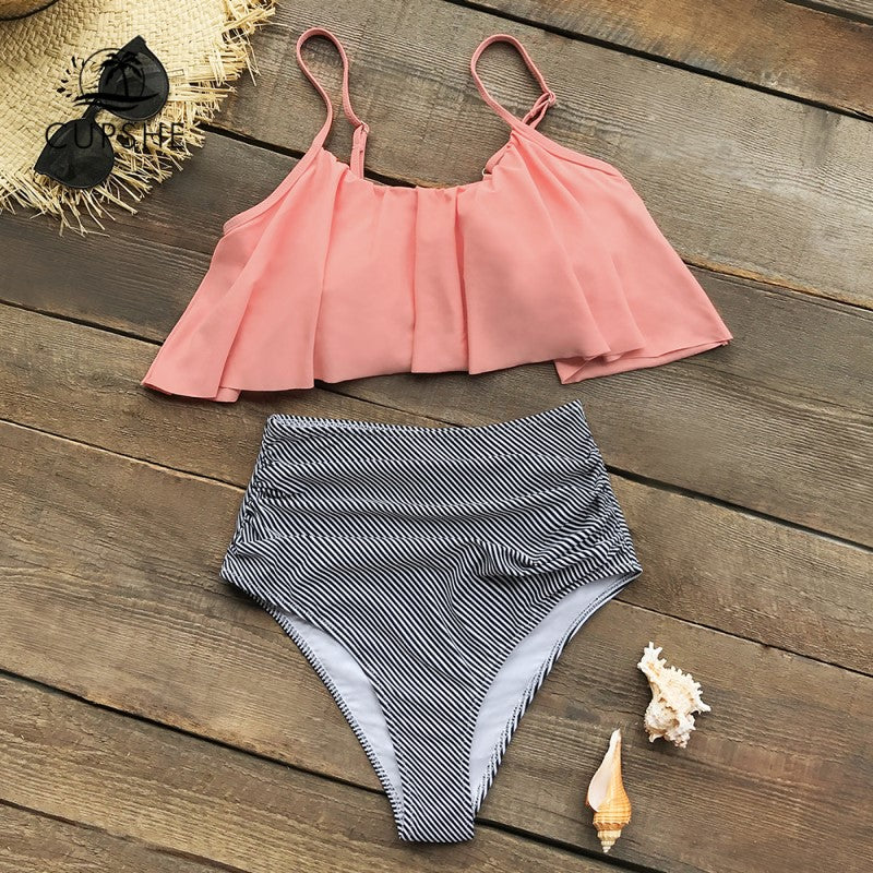 Kleurrijke bikini met ruches Set | Belenda