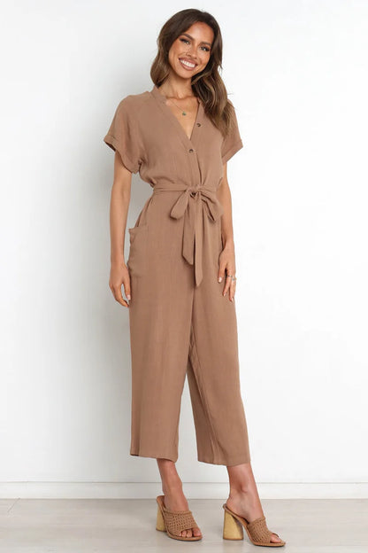 Casual jumpsuit met korte mouwen en riem | Juliette