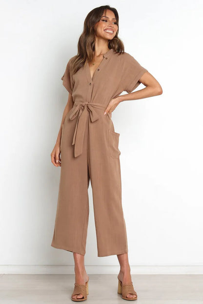 Casual jumpsuit met korte mouwen en riem | Juliette