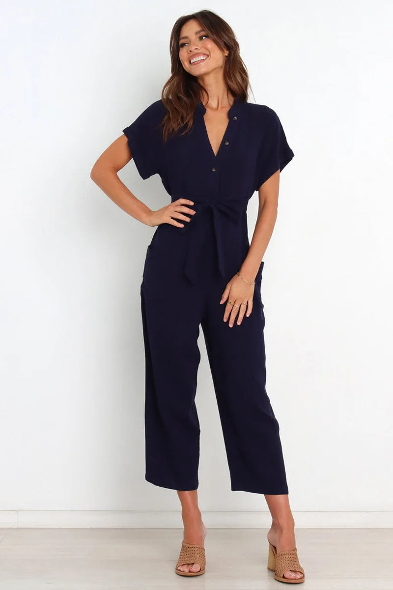 Casual jumpsuit met korte mouwen en riem | Juliette