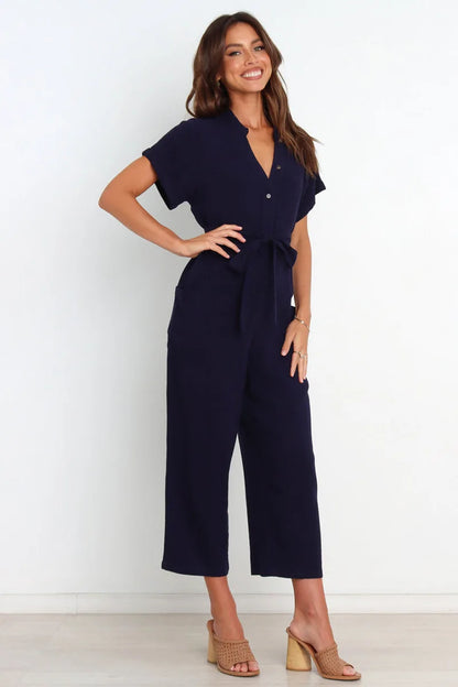 Casual jumpsuit met korte mouwen en riem | Juliette