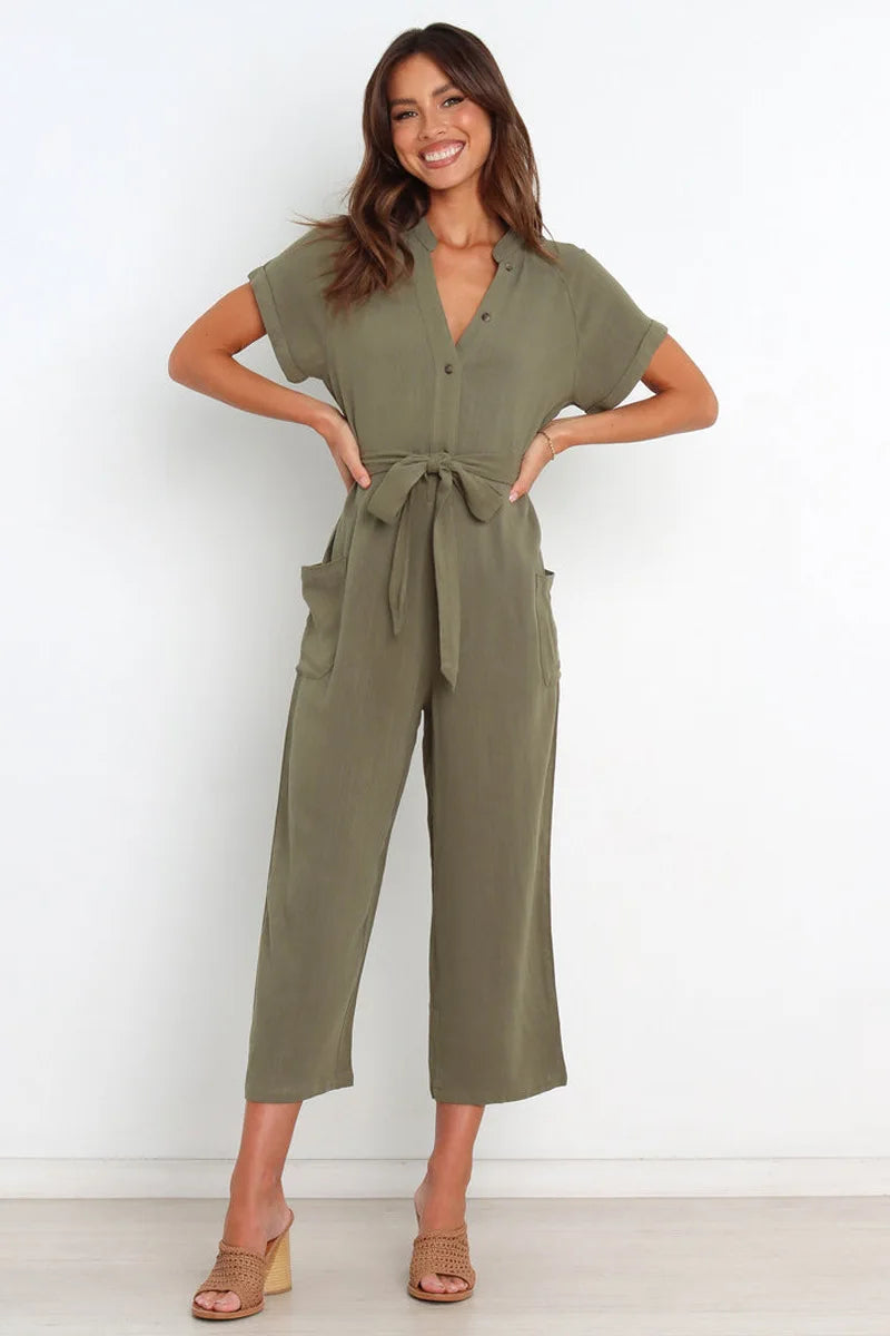 Casual jumpsuit met korte mouwen en riem | Juliette