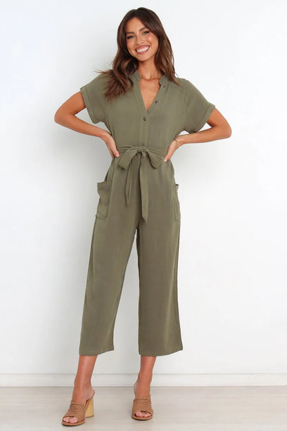 Casual jumpsuit met korte mouwen en riem | Juliette