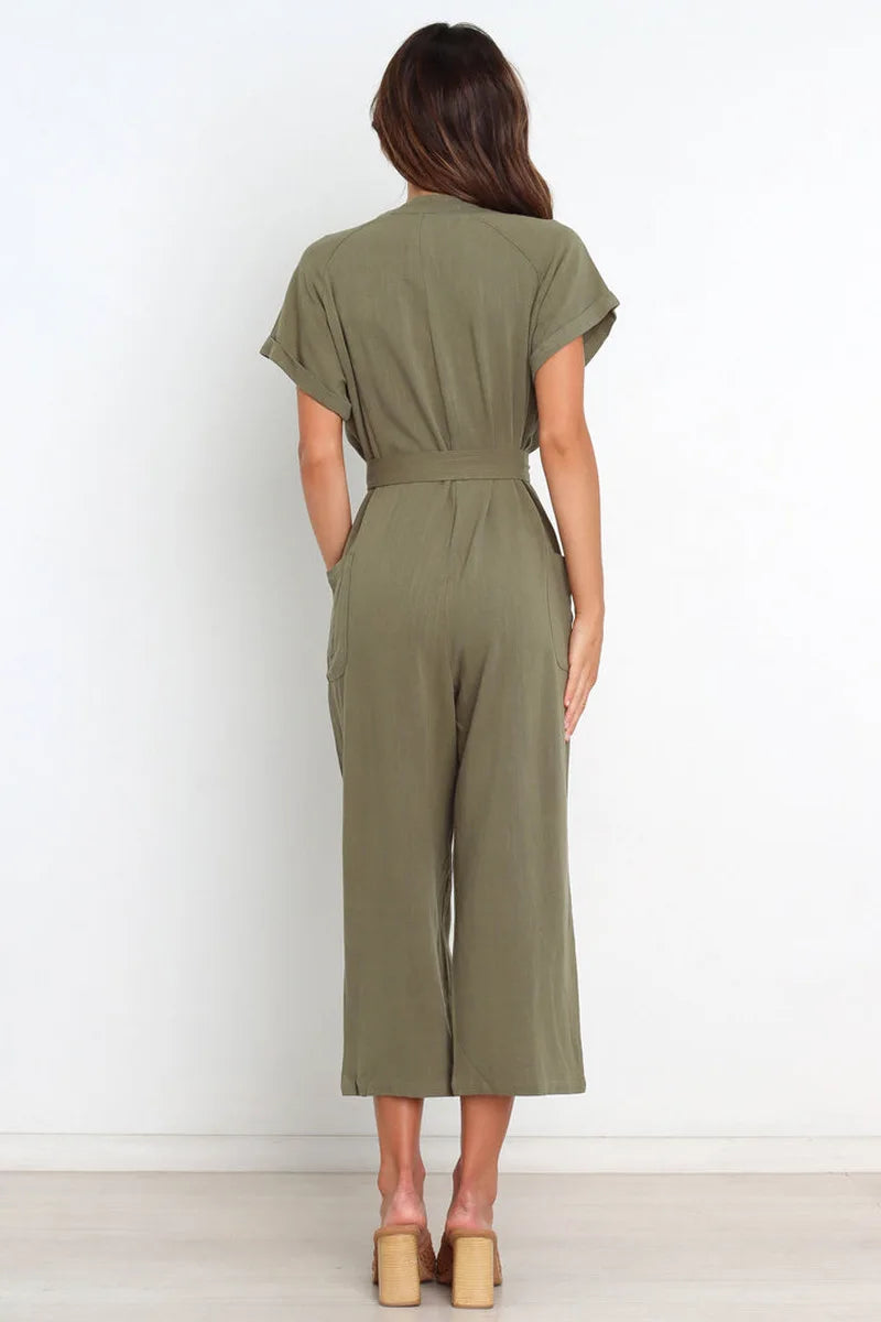 Casual jumpsuit met korte mouwen en riem | Juliette