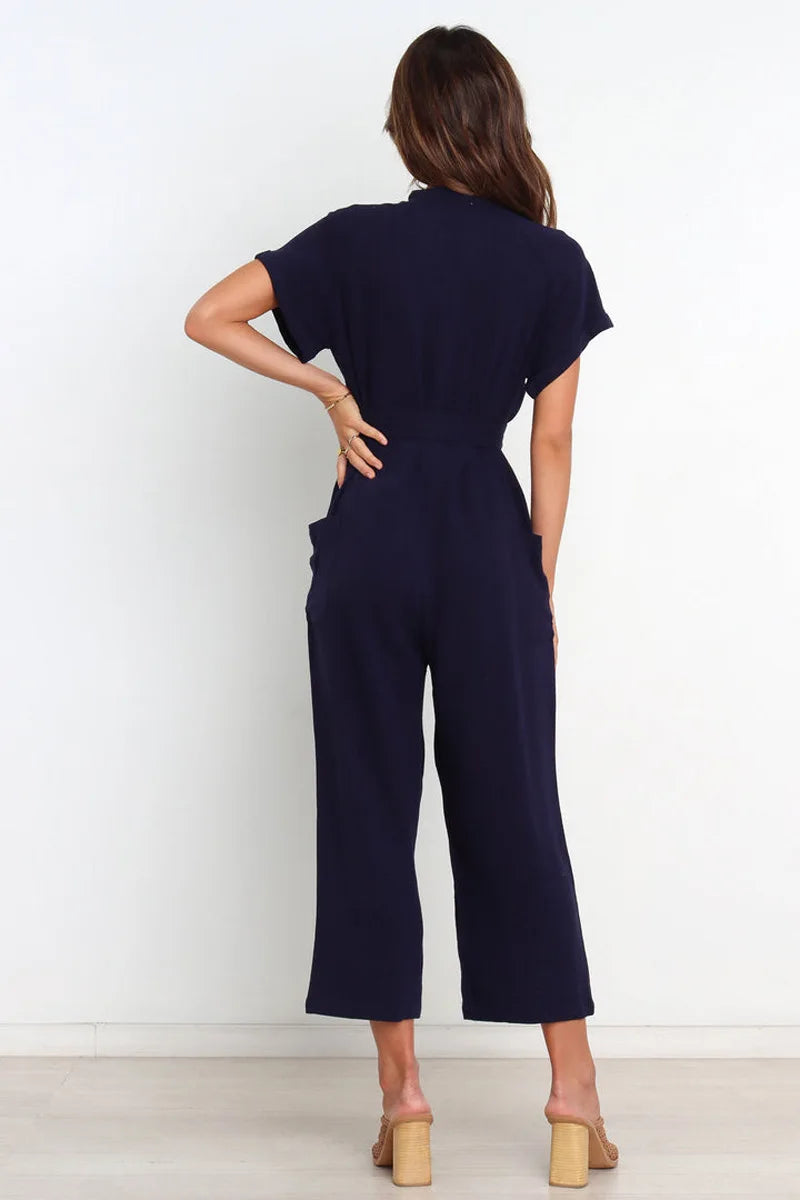 Casual jumpsuit met korte mouwen en riem | Juliette