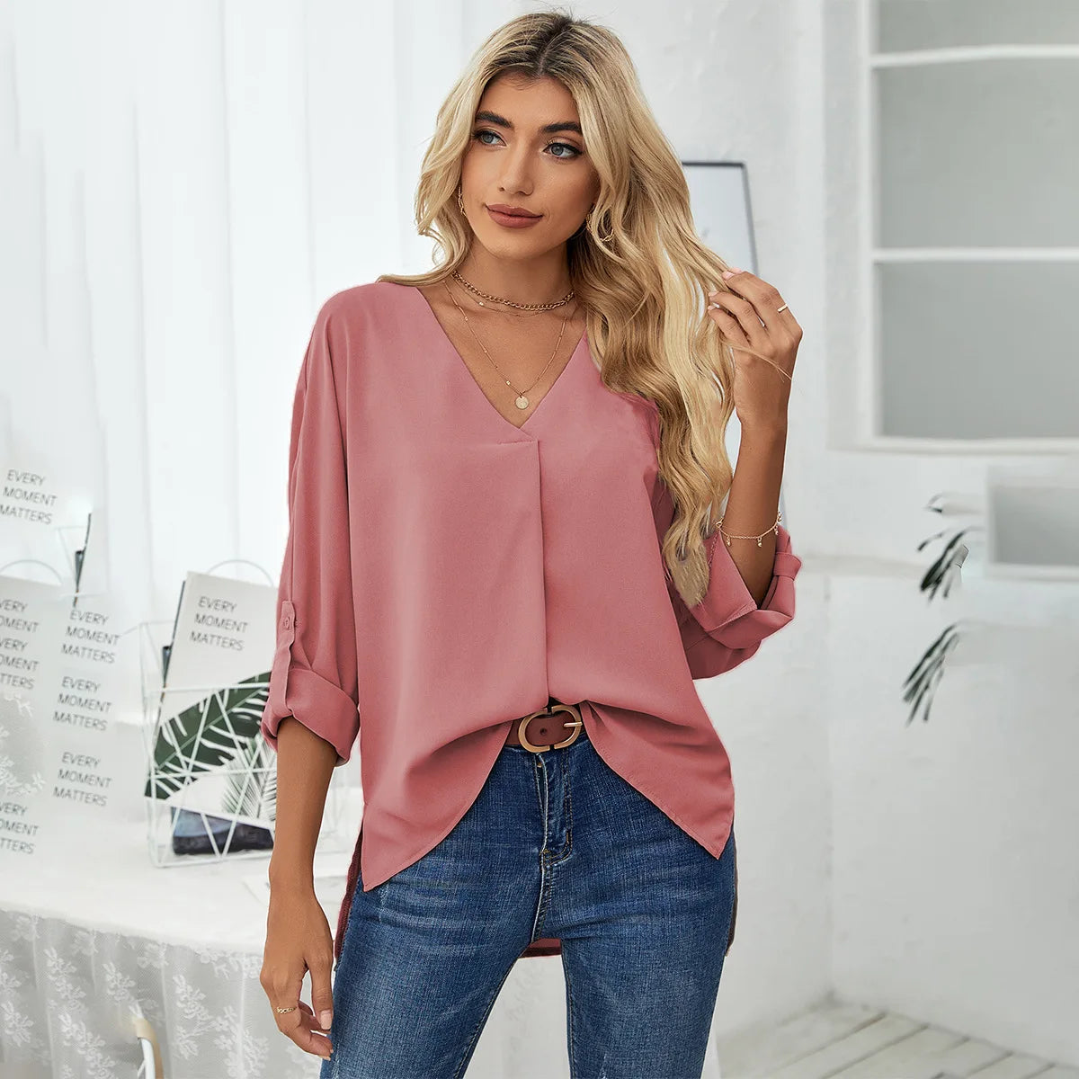 Klassieke blouse V-hals | Aline