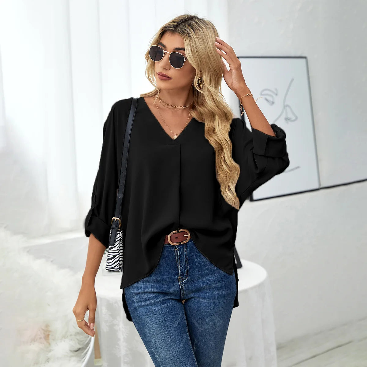 Klassieke blouse V-hals | Aline