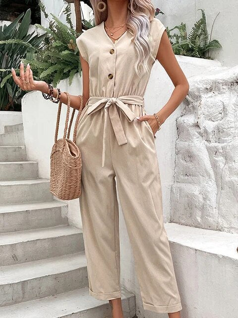 Mouwloze jumpsuit met knoppen | Claudine