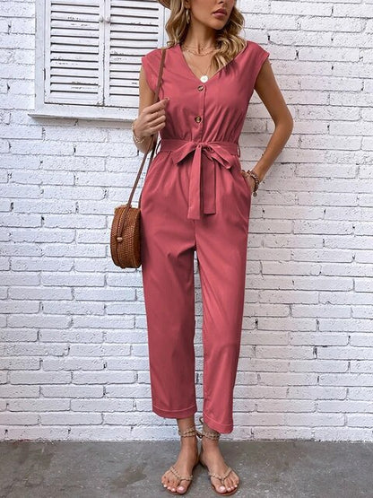 Mouwloze jumpsuit met knoppen | Claudine