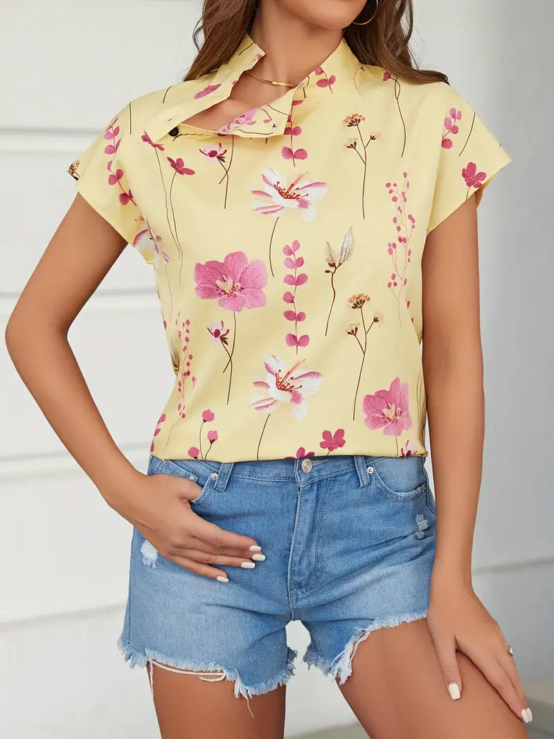 Blouse met bloemenprint en openstaande hals | Marjan