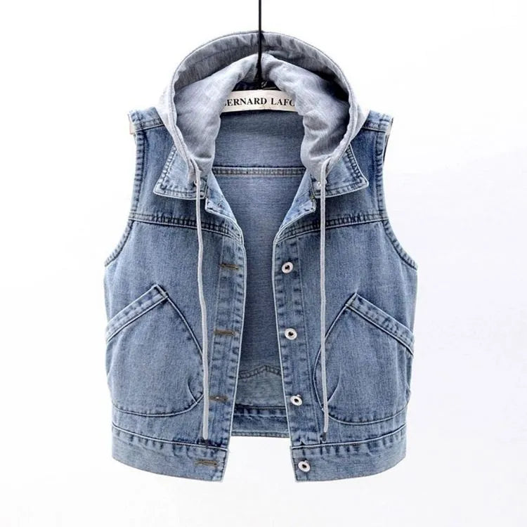 Denim bodywarmer met capuchon voor dames | Jax