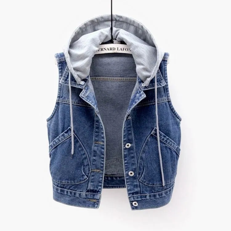 Denim bodywarmer met capuchon voor dames | Jax