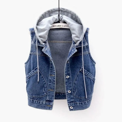 Denim bodywarmer met capuchon voor dames | Jax