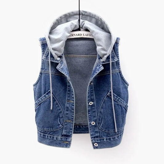 Denim bodywarmer met capuchon voor dames | Jax