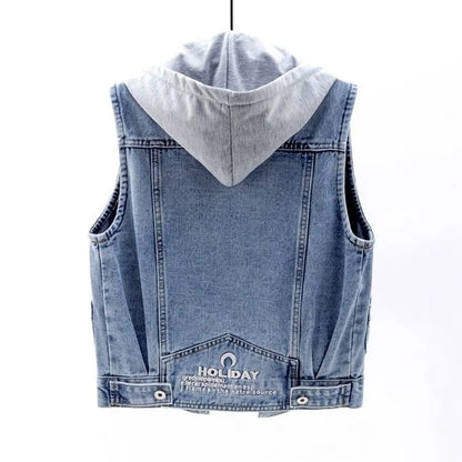 Denim bodywarmer met capuchon voor dames | Jax