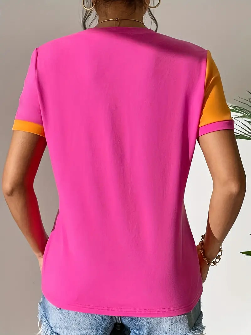 T-shirt met 2 kleurzones, oranje en roze | Carmel