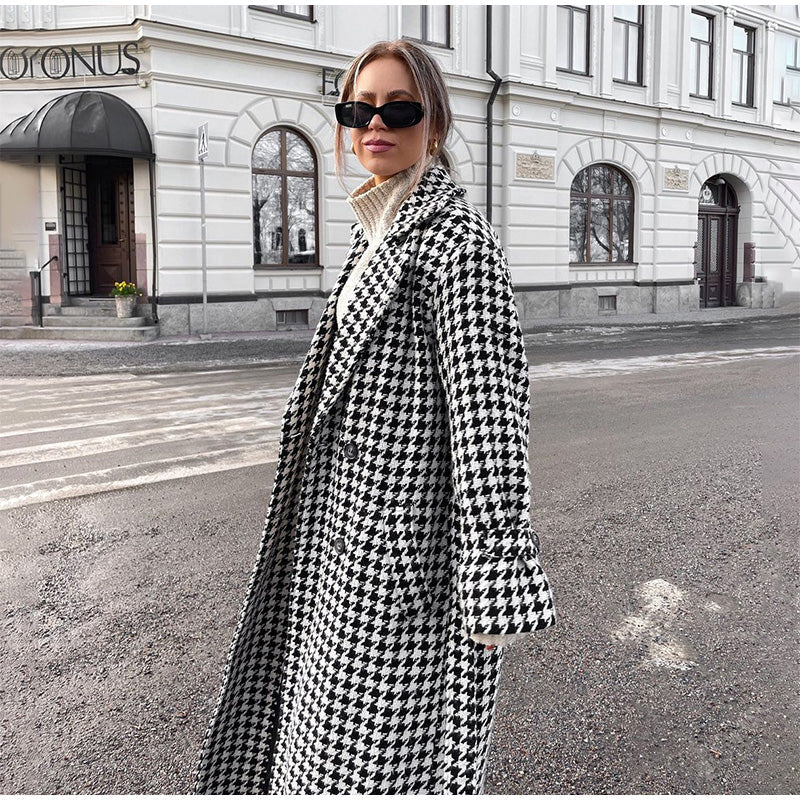 Elegante dames Trenchcoat in houndstooth-stijl | Freya