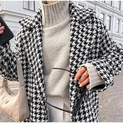 Elegante dames Trenchcoat in houndstooth-stijl | Freya