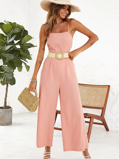 Jumpsuit met spaghettibandjes en riem | Eulalie