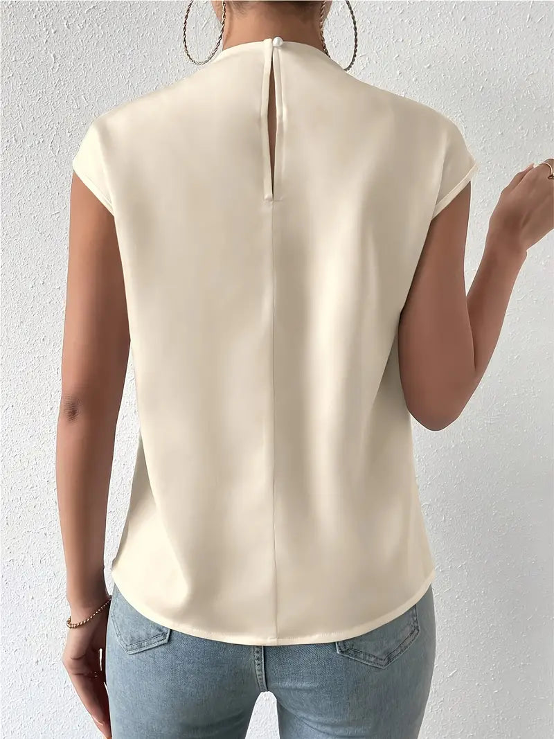 Casual top met lage col en korte mouwen | Lisbeth