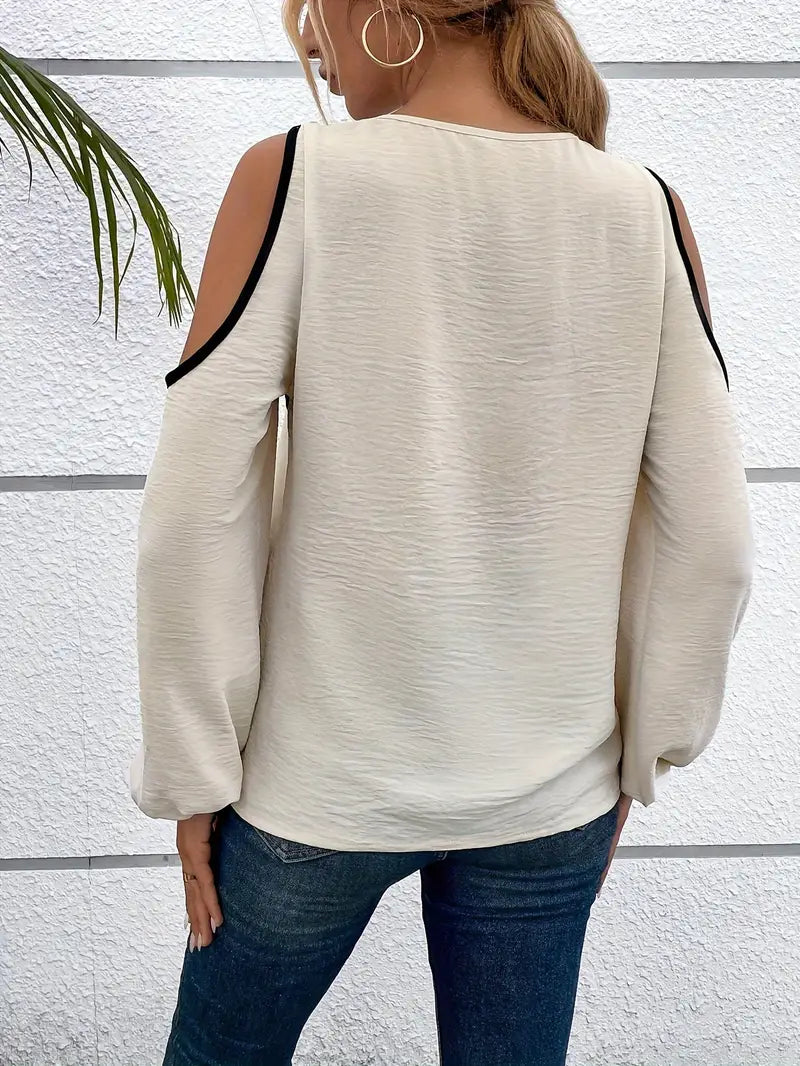 Blouse met onevenredige hals en lange mouwen | Hermina