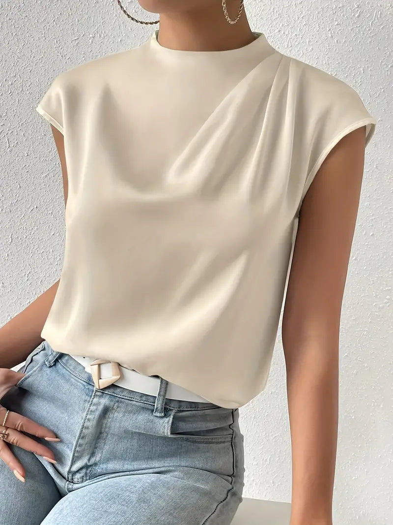 Casual top met lage col en korte mouwen | Lisbeth